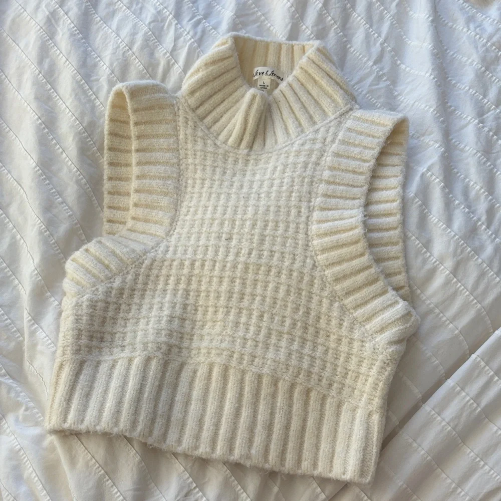 For Love And Lemons Cream Cowl Neck Ribbed Sweater Vest - Picture 1 of 3
